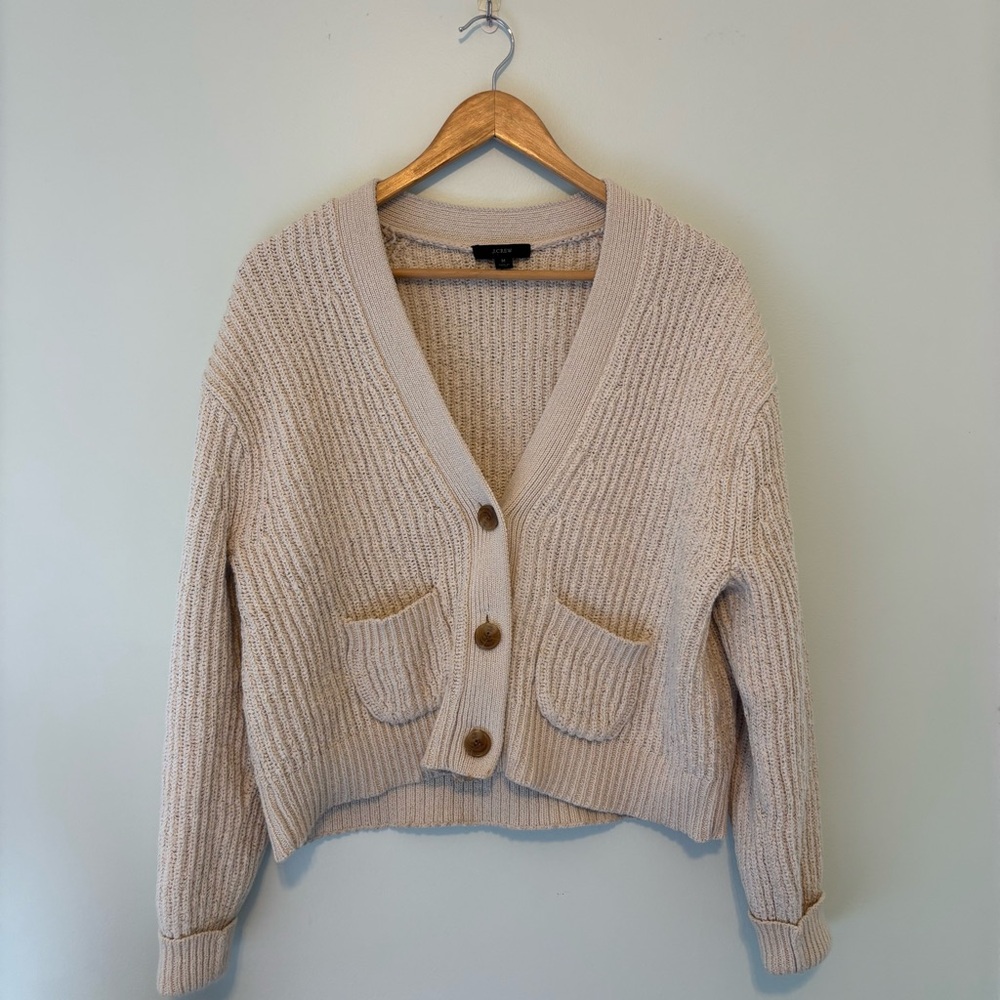 J Crew slouch cotton cardigan cream medium chunky cropped